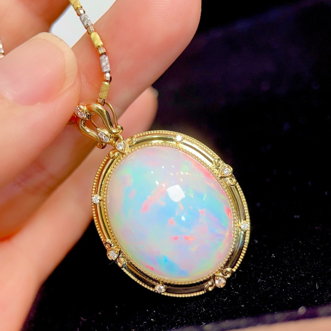 14k Gold 25.9 Ctw Natural Opal & Diamond Pendant( Without Chain ) - 6