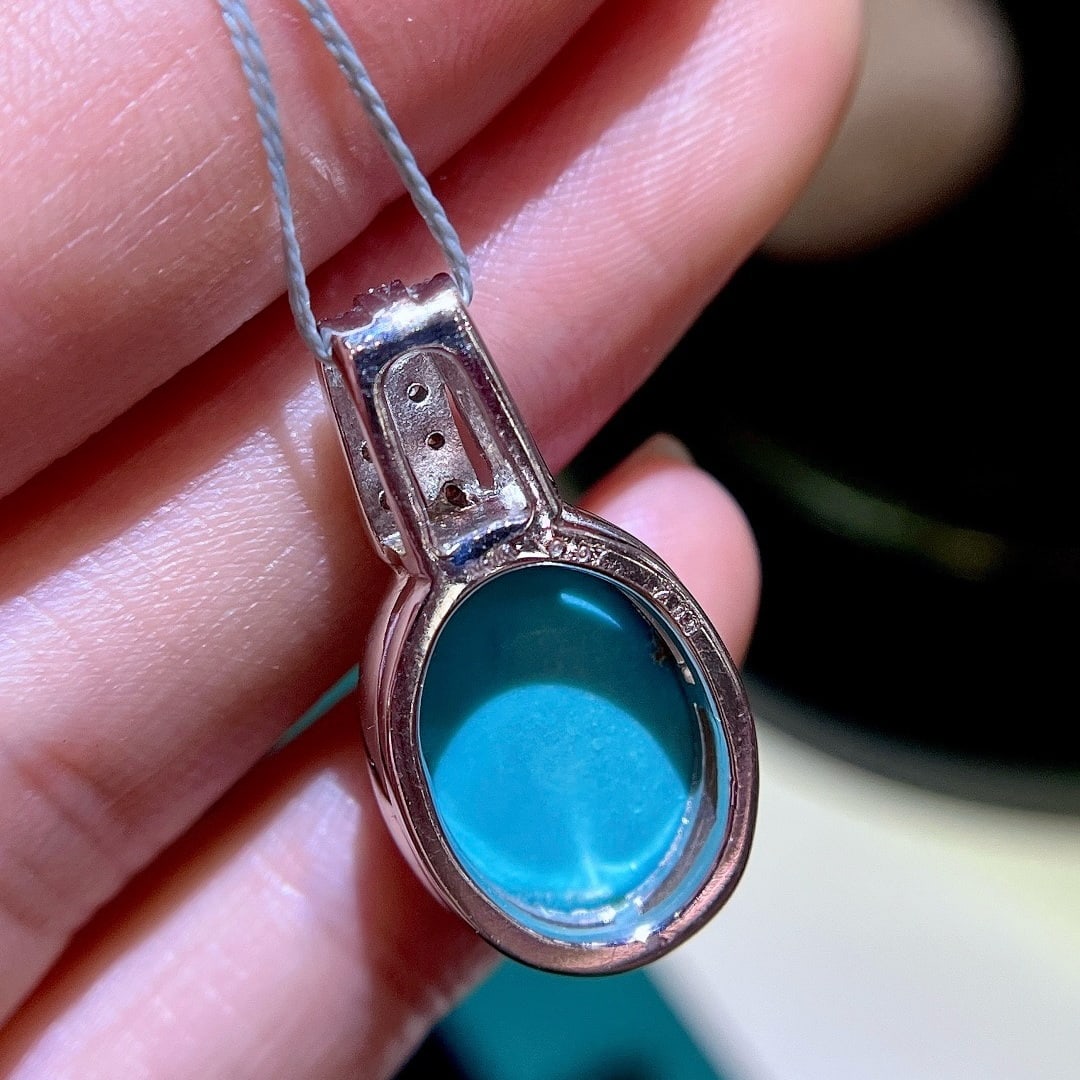 14k Gold 7.92 Ctw Natural Blue Turquoise & Diamond Pendant( Without Chain ) - 5