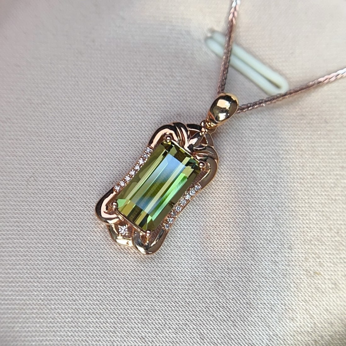 14k Gold 3.10 Ctw Natural Tourmaline & Diamond Pendant( Without Chain ) - 4