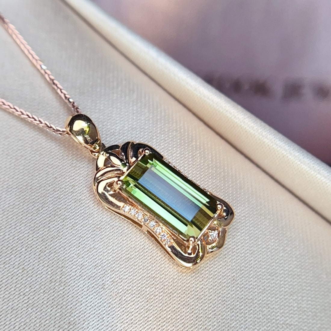 14k Gold 3.10 Ctw Natural Tourmaline & Diamond Pendant( Without Chain ) - 5