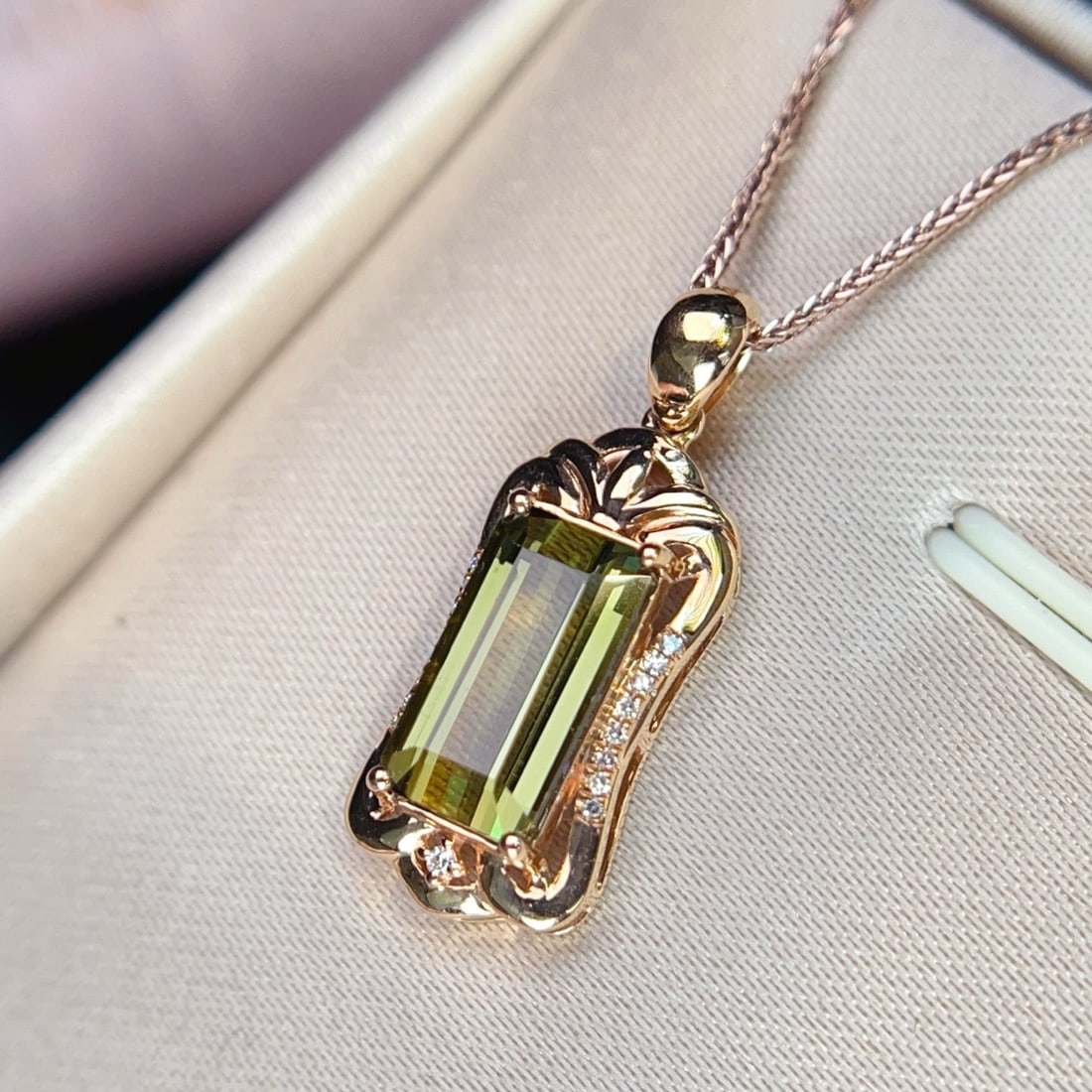 14k Gold 3.10 Ctw Natural Tourmaline & Diamond Pendant( Without Chain ) - 6