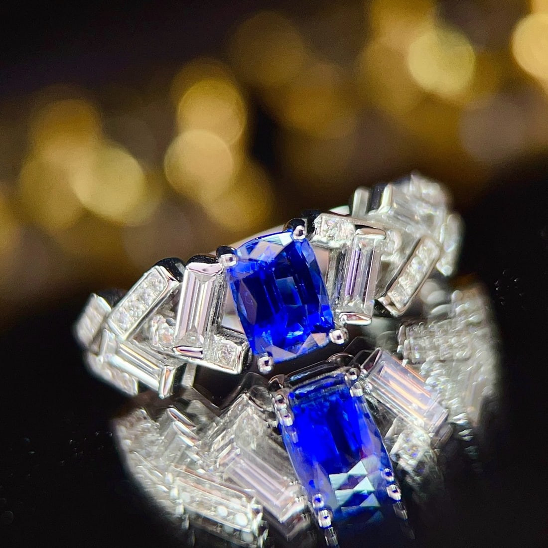 14k Gold 1.30 Ctw Natural Sapphire & Diamond Ring: Ref:231162373 // gold content:14k gold // ring size:7. 25us // // main gemstone:sapphire // shape:cushion // carat weight:0. 86ct // color:blue // treatment:natural // // adjacent gemstone 2 :