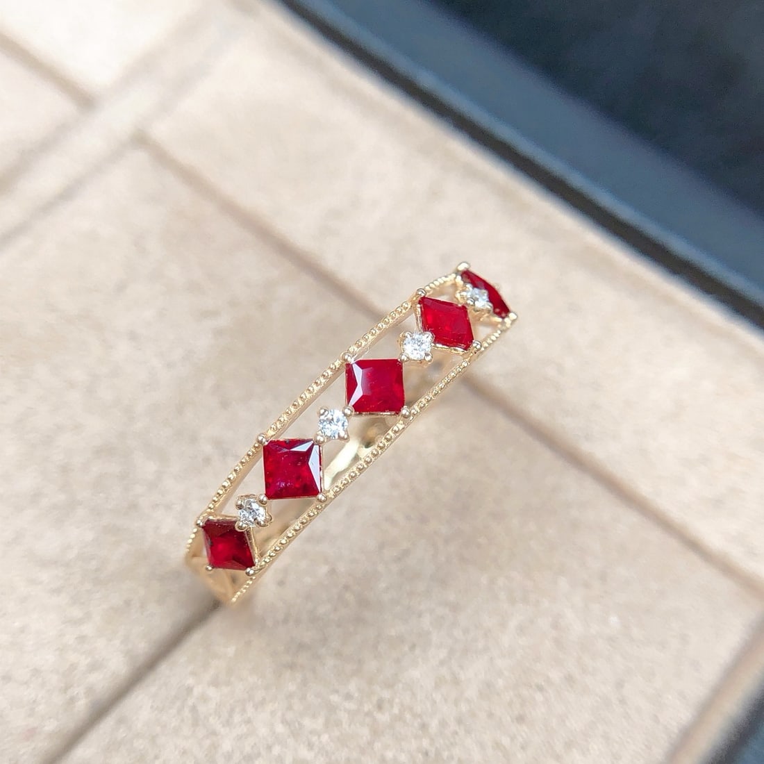 14k Gold 0.45 Ctw Vivid Red Natural Ruby & Diamond Ring - 4