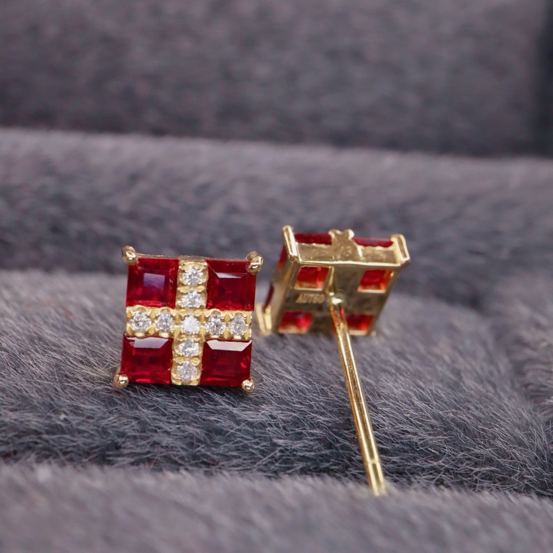 14k Gold 1.08 Ctw Vivid Red Natural Ruby & Diamond Earrings - 2