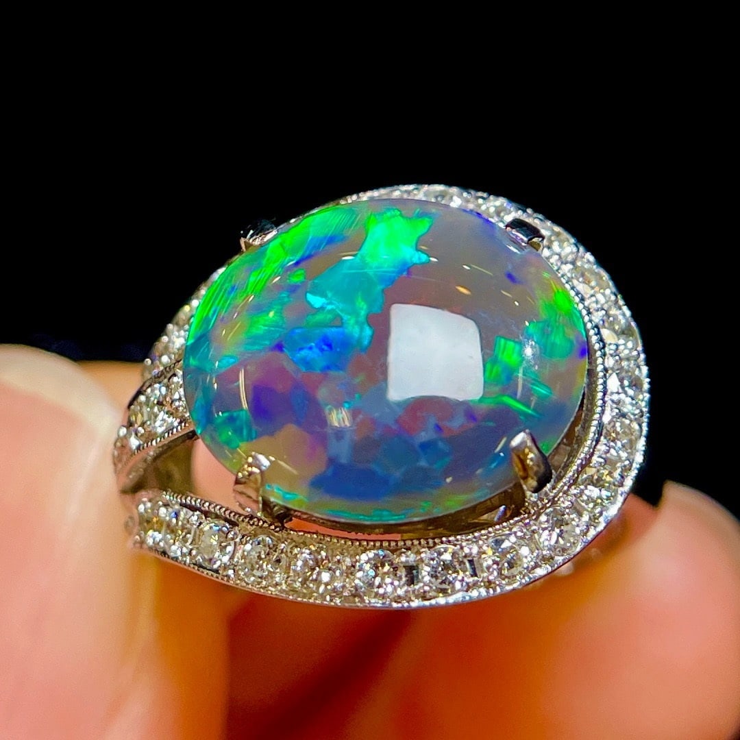 14k Gold 3.68 Ctw Natural Opal & Diamond Ring - 2