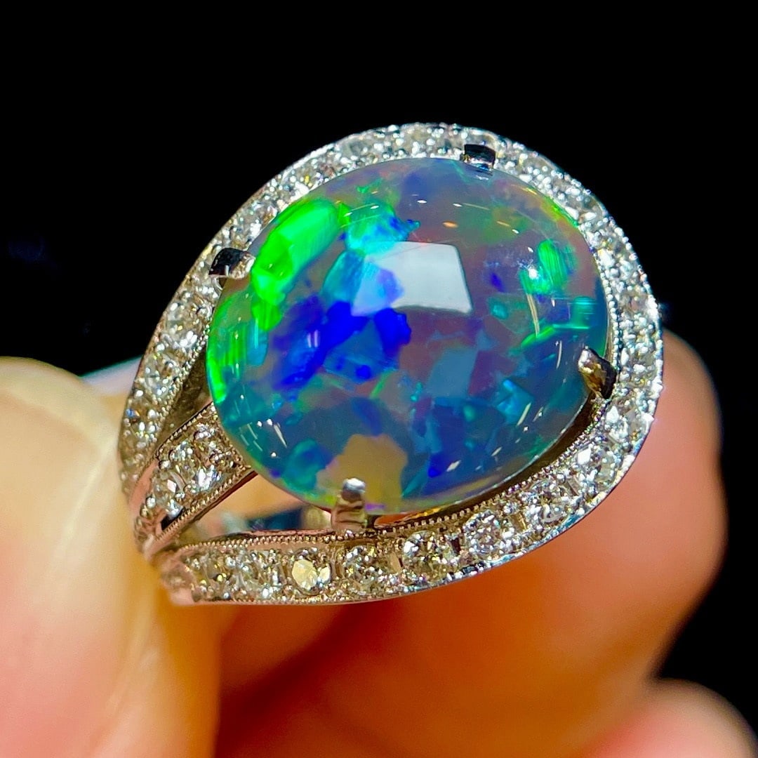 14k Gold 3.68 Ctw Natural Opal & Diamond Ring - 3