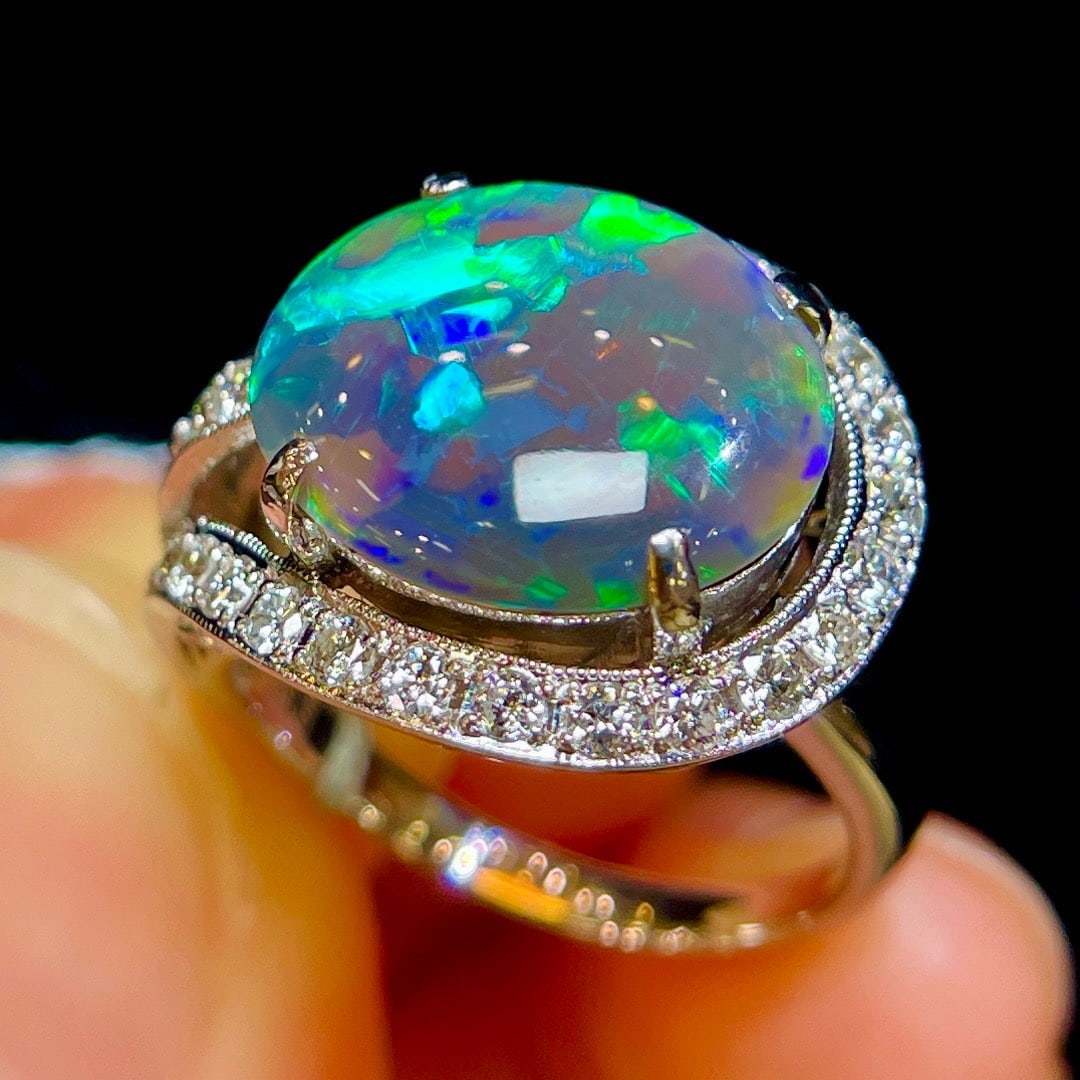 14k Gold 3.68 Ctw Natural Opal & Diamond Ring - 5
