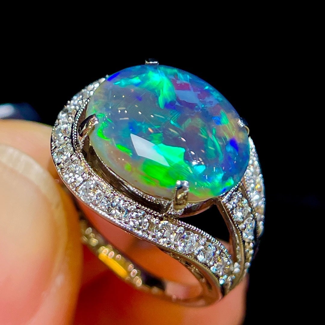 14k Gold 3.68 Ctw Natural Opal & Diamond Ring - 6