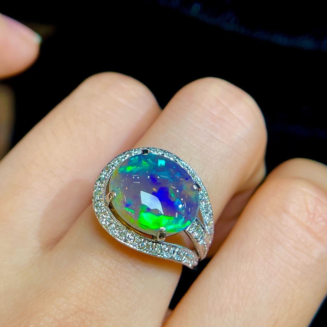 14k Gold 3.68 Ctw Natural Opal & Diamond Ring - 7