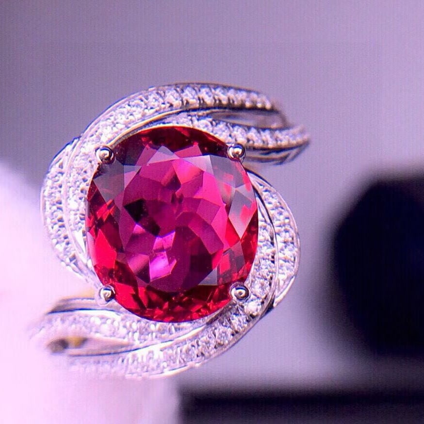 14k Gold 2.9 Ct Natural Tourmaline & Diamond Ring - 2