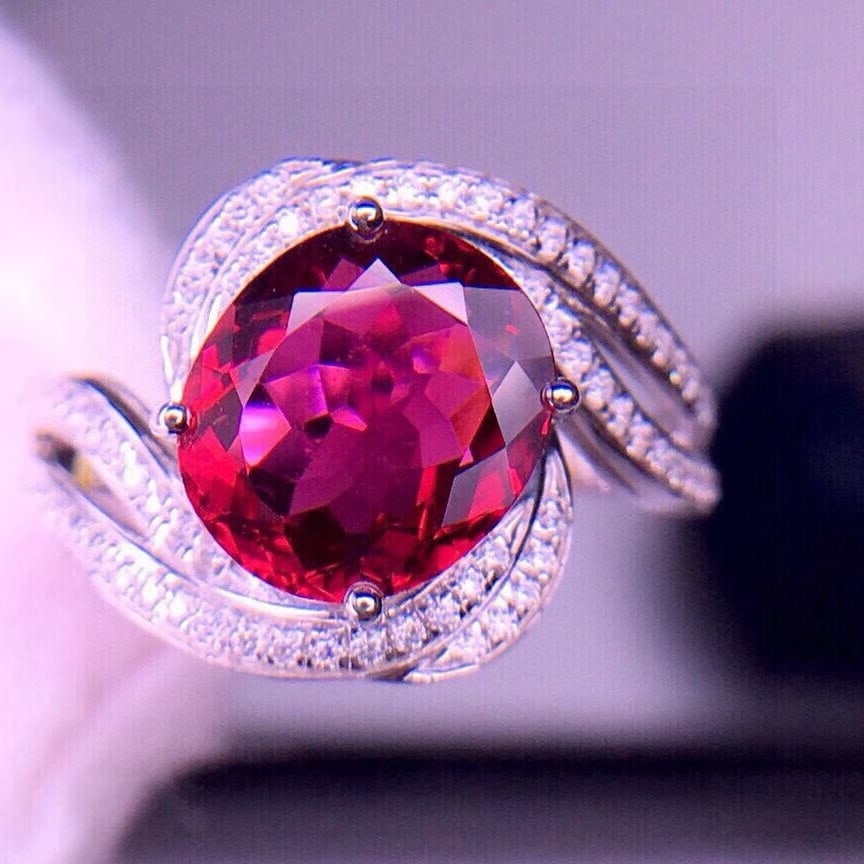 14k Gold 2.9 Ct Natural Tourmaline & Diamond Ring - 4
