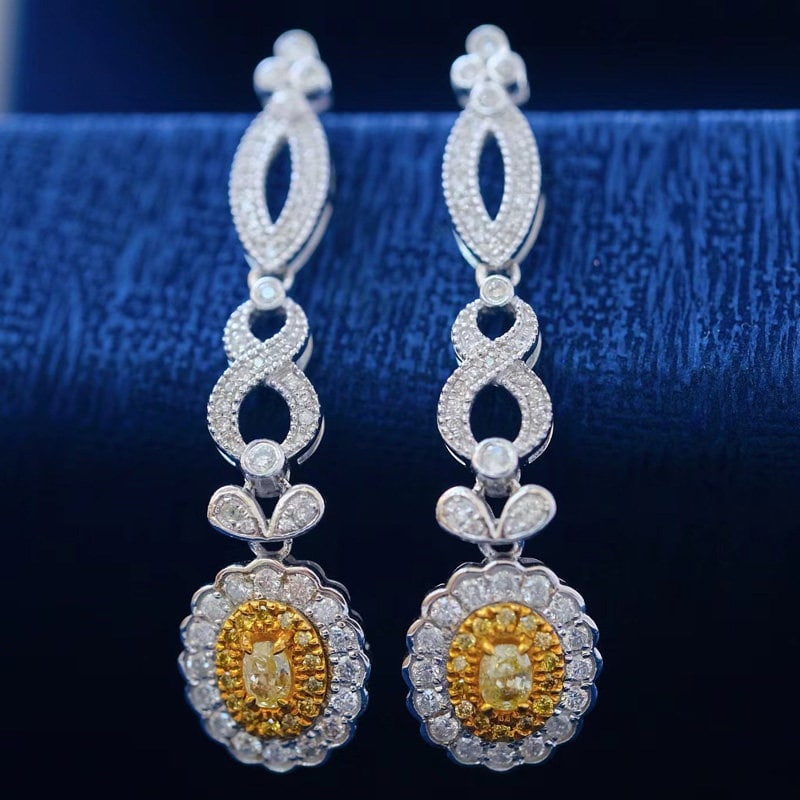 14k Gold 1.38 Ct Natural Color Diamond Earrings - 2