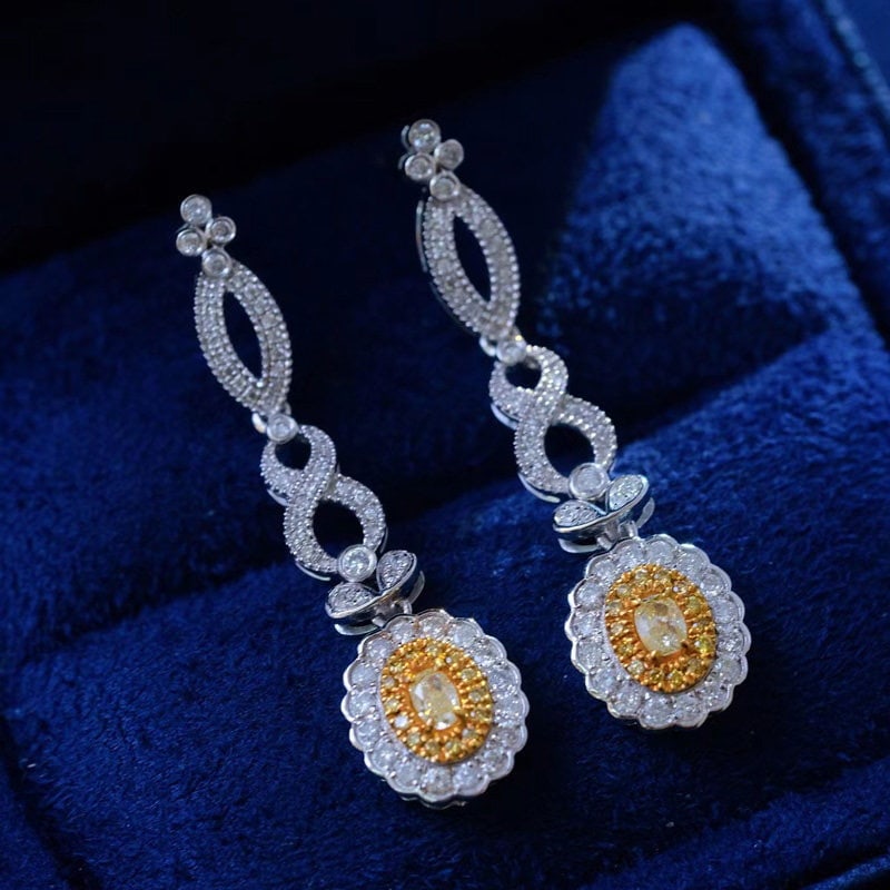 14k Gold 1.38 Ct Natural Color Diamond Earrings - 3