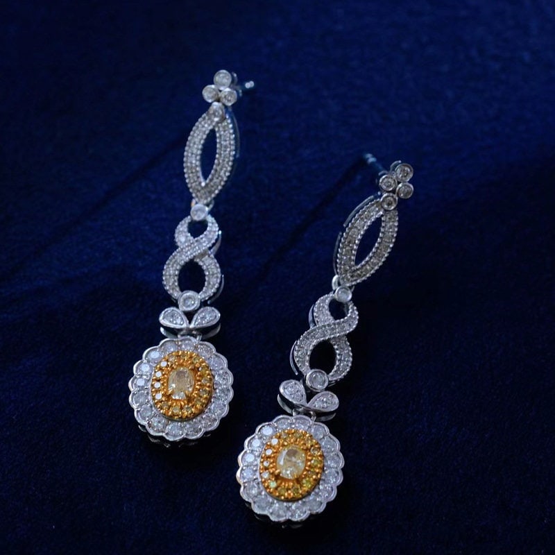 14k Gold 1.38 Ct Natural Color Diamond Earrings - 5