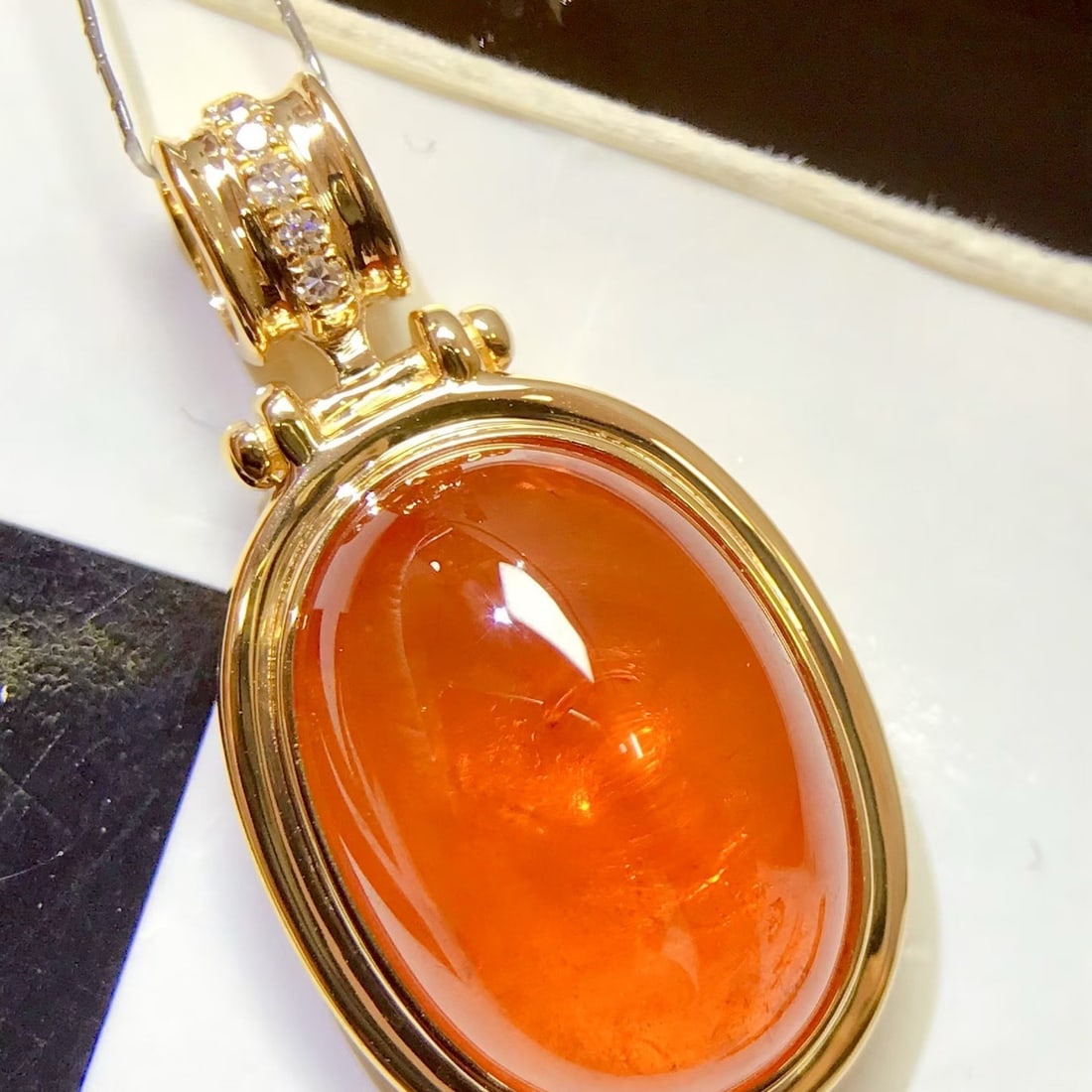 14k Gold 13.2 Ct Natural Spessartine & Diamond Pendant( Without Chain ) - 2