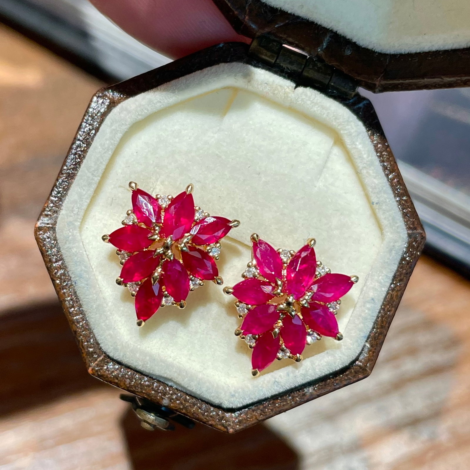14k Gold 1.5 Ct Natural Ruby & Diamond Earrings - 2