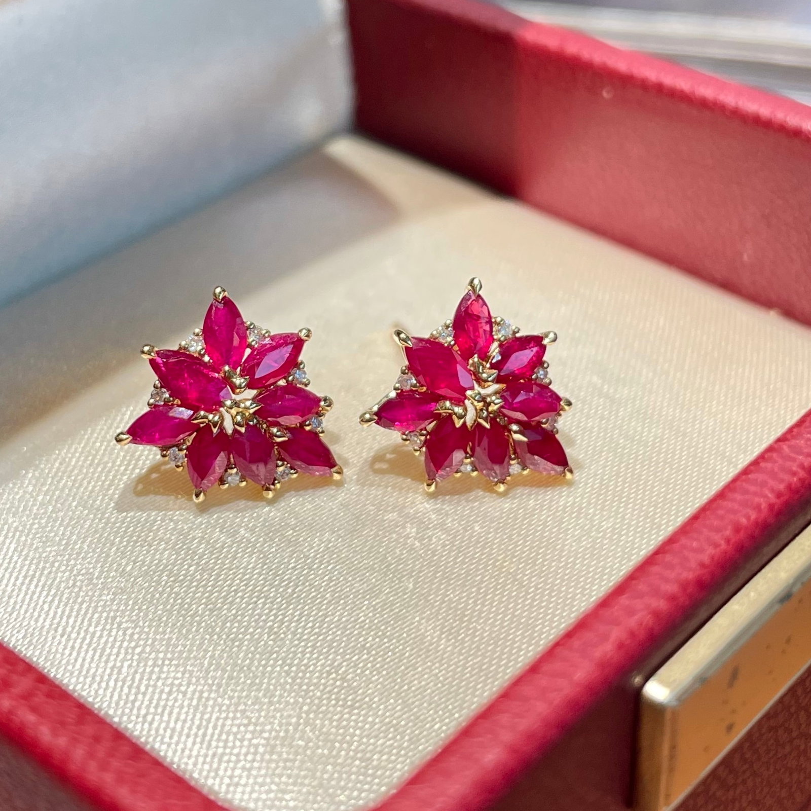 14k Gold 1.5 Ct Natural Ruby & Diamond Earrings - 3