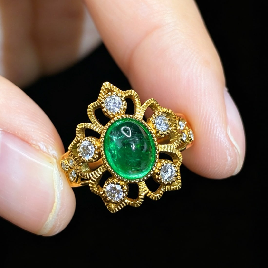 14k Gold 1.99 Ctw Vivid Green Natural Emerald & Diamond Ring - 2