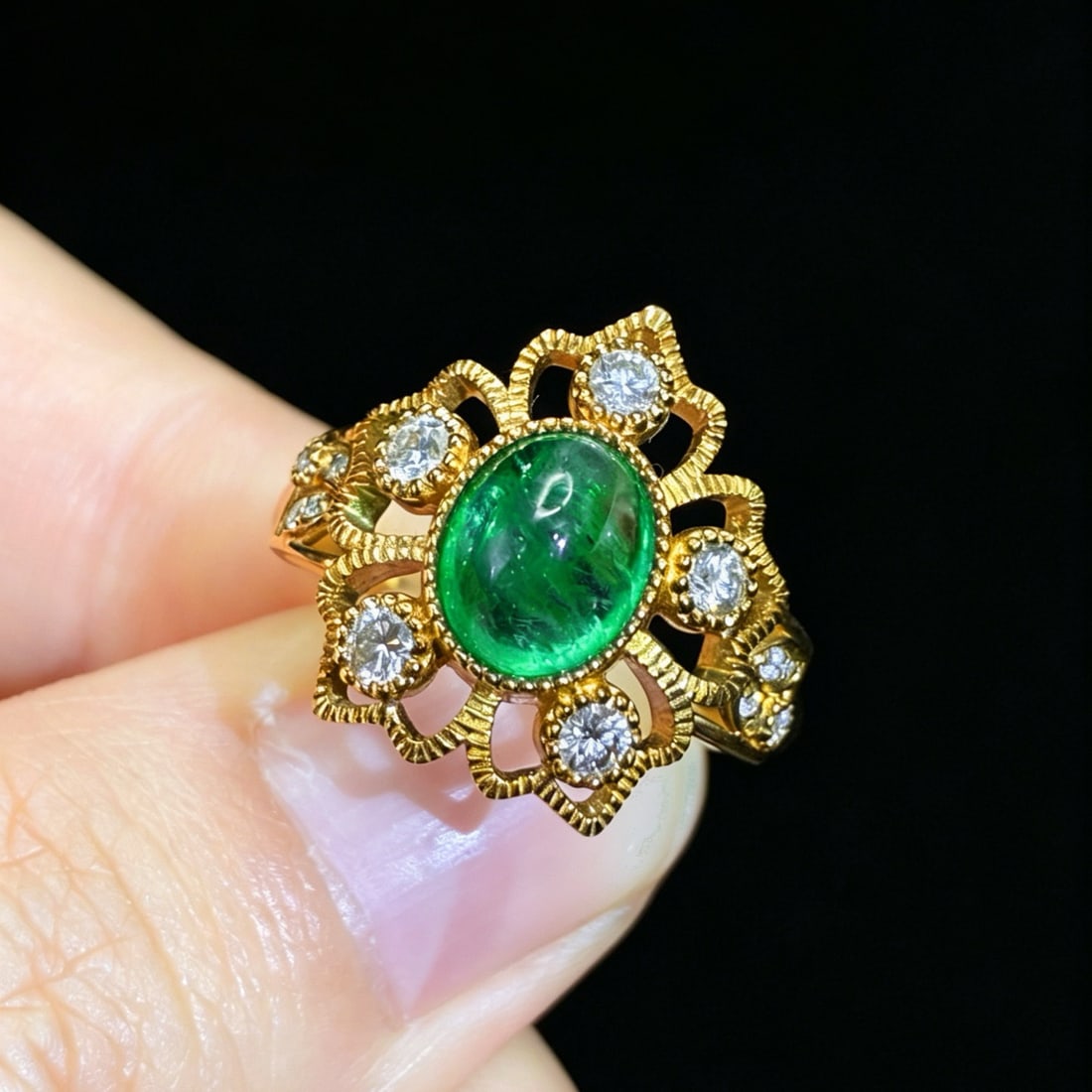 14k Gold 1.99 Ctw Vivid Green Natural Emerald & Diamond Ring - 3