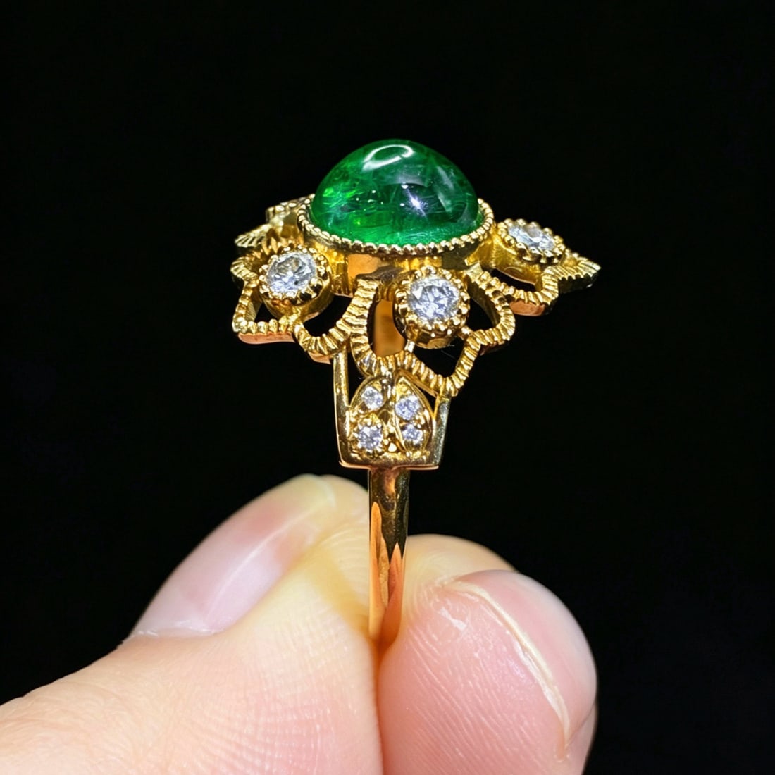 14k Gold 1.99 Ctw Vivid Green Natural Emerald & Diamond Ring - 4