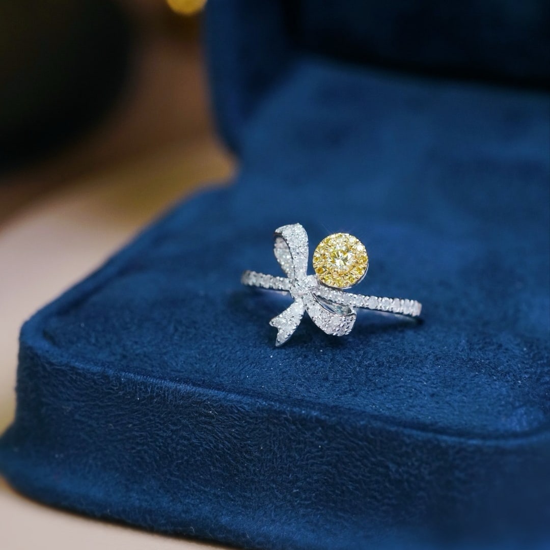 14k Gold 0.50 Ctw Natural Yellow Diamond & Diamond Ring: Ref:231162426 // gold content:14k gold // ring size:7. 25us // // main gemstone:yellow diamond // shape:round // carat weight:0. 15ct // color:yellow // treatment:natural // cut grade:g // //