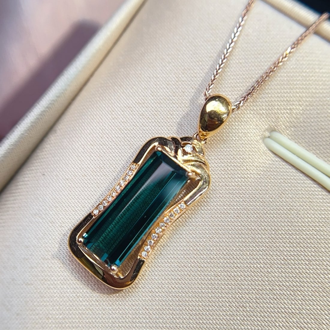 14k Gold 4.86 Ctw Natural Tourmaline & Diamond Pendant( Without Chain ) - 3
