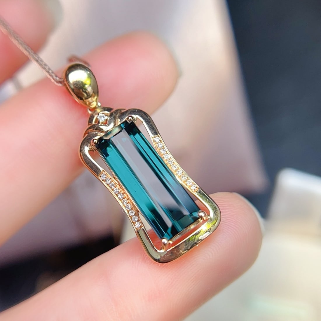 14k Gold 4.86 Ctw Natural Tourmaline & Diamond Pendant( Without Chain ) - 6