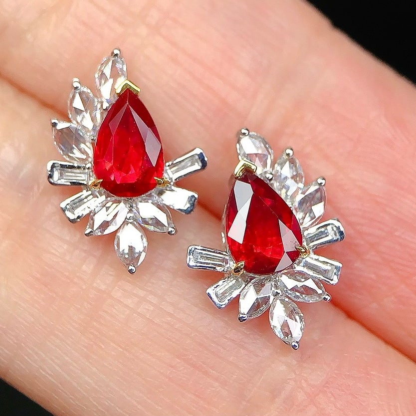 14k Gold 1.94 Ctw Natural Ruby & Diamond Earrings - 3