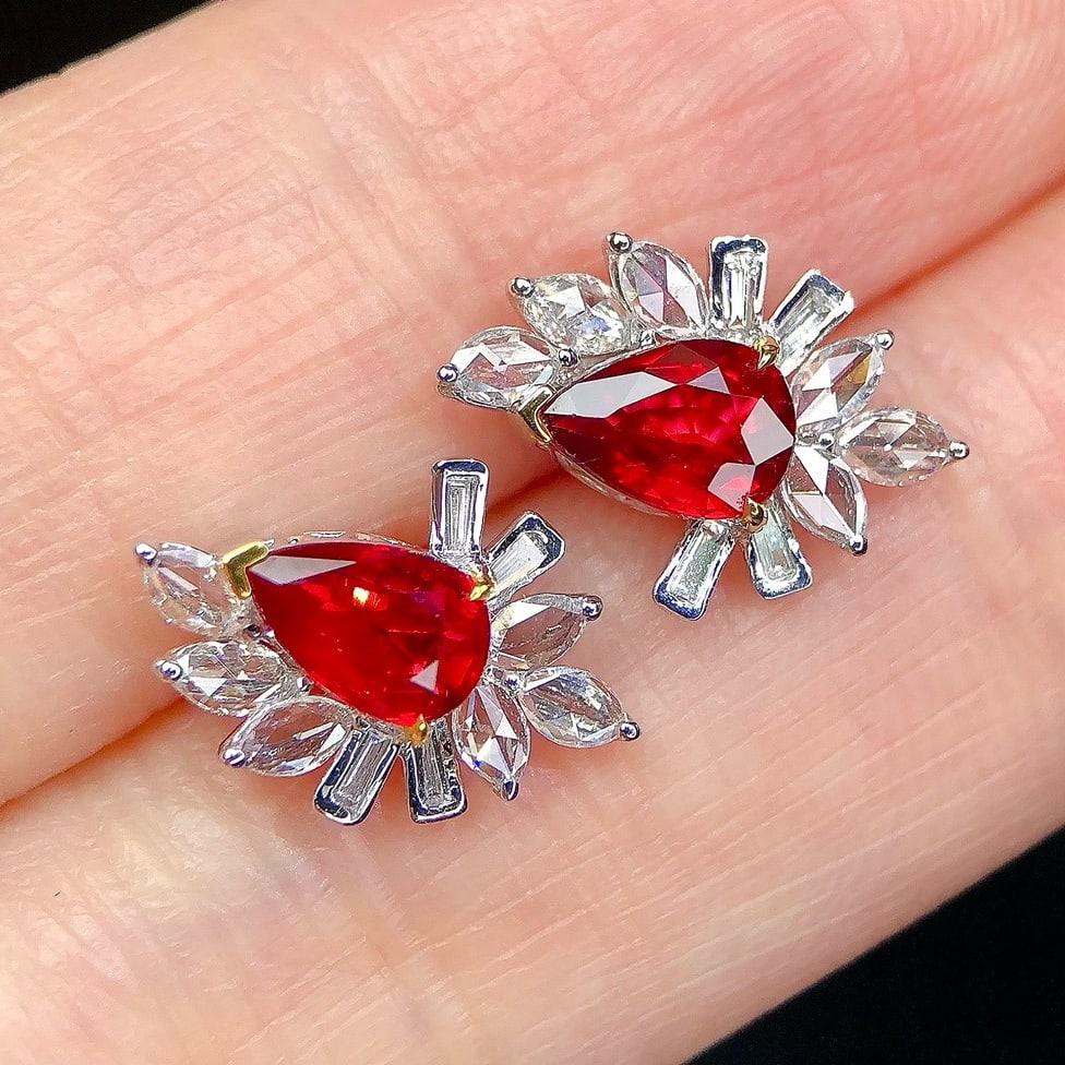 14k Gold 1.94 Ctw Natural Ruby & Diamond Earrings - 4