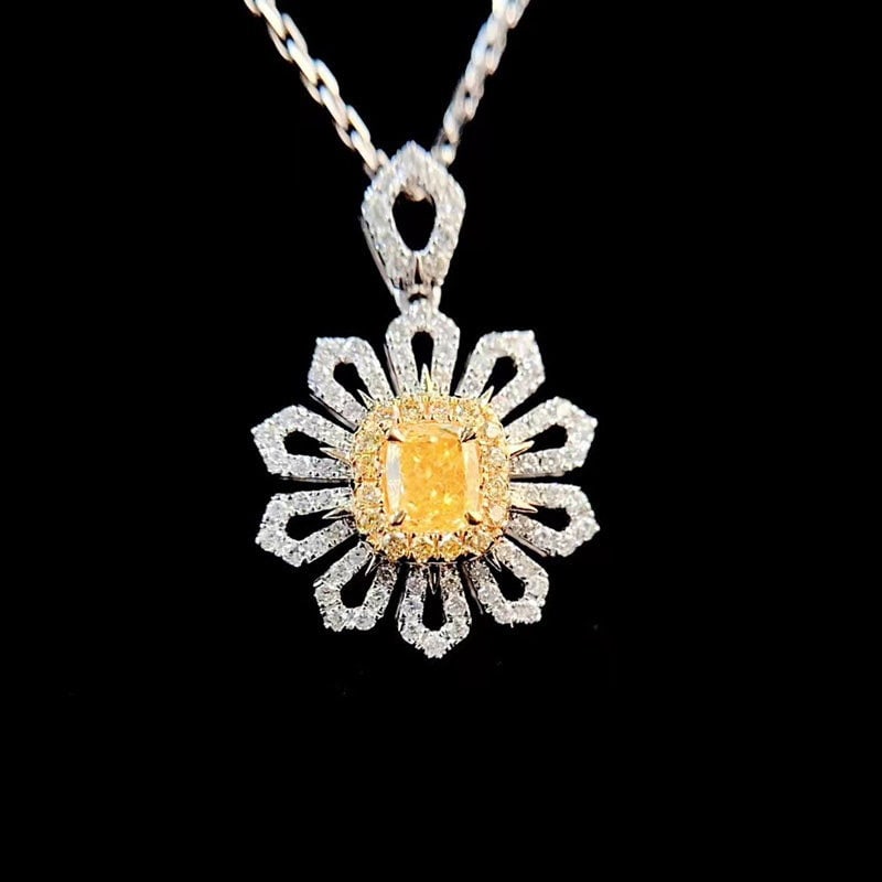 14k Gold 0.80 Ctw Natural Yellow Diamond & Diamond Pendant( Without Chain ): Ref:231162445 // gold content:14k gold // main gemstone:yellow diamond // shape:cushion // carat weight:0. 40ct // color:yellow // treatment:natural // // adjacent gemstone 2 : diamond // shape:round 