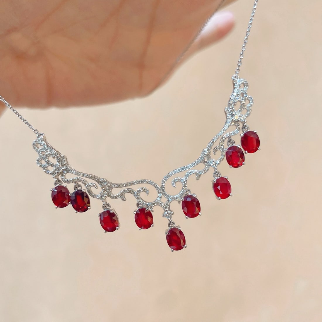 14k Gold 5.07 Ctw Natural Ruby & Diamond Necklace - 2