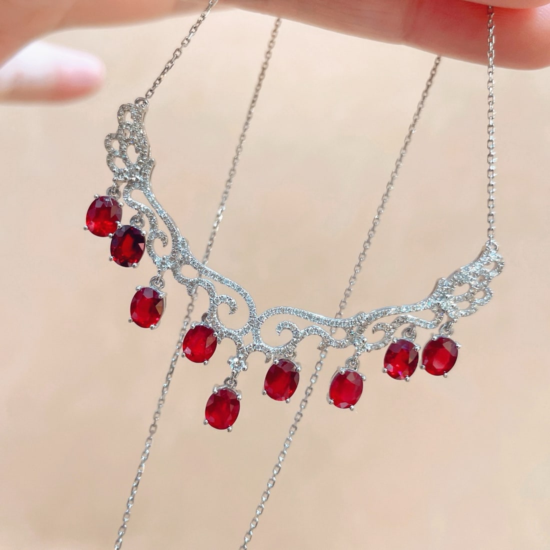 14k Gold 5.07 Ctw Natural Ruby & Diamond Necklace - 3