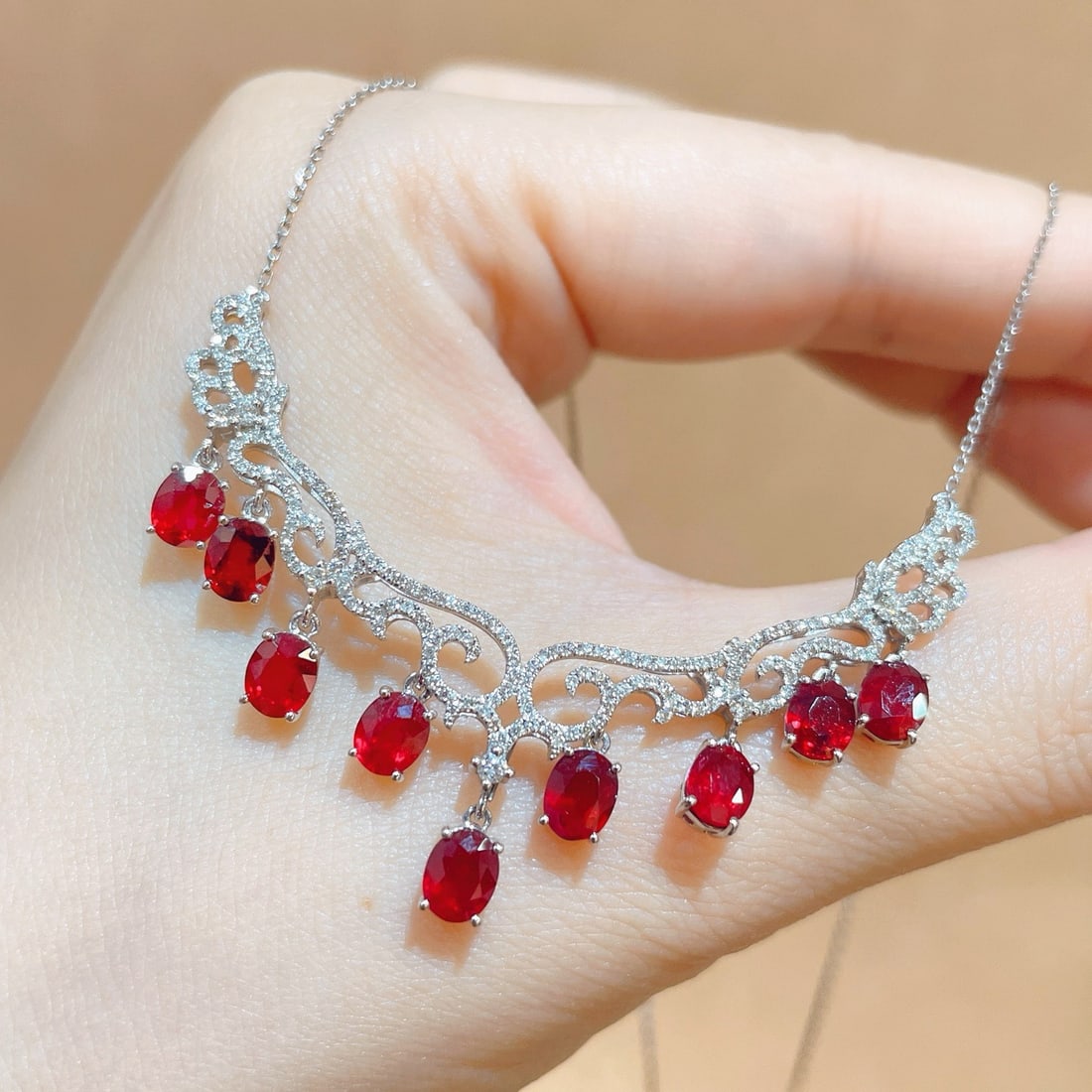 14k Gold 5.07 Ctw Natural Ruby & Diamond Necklace - 5