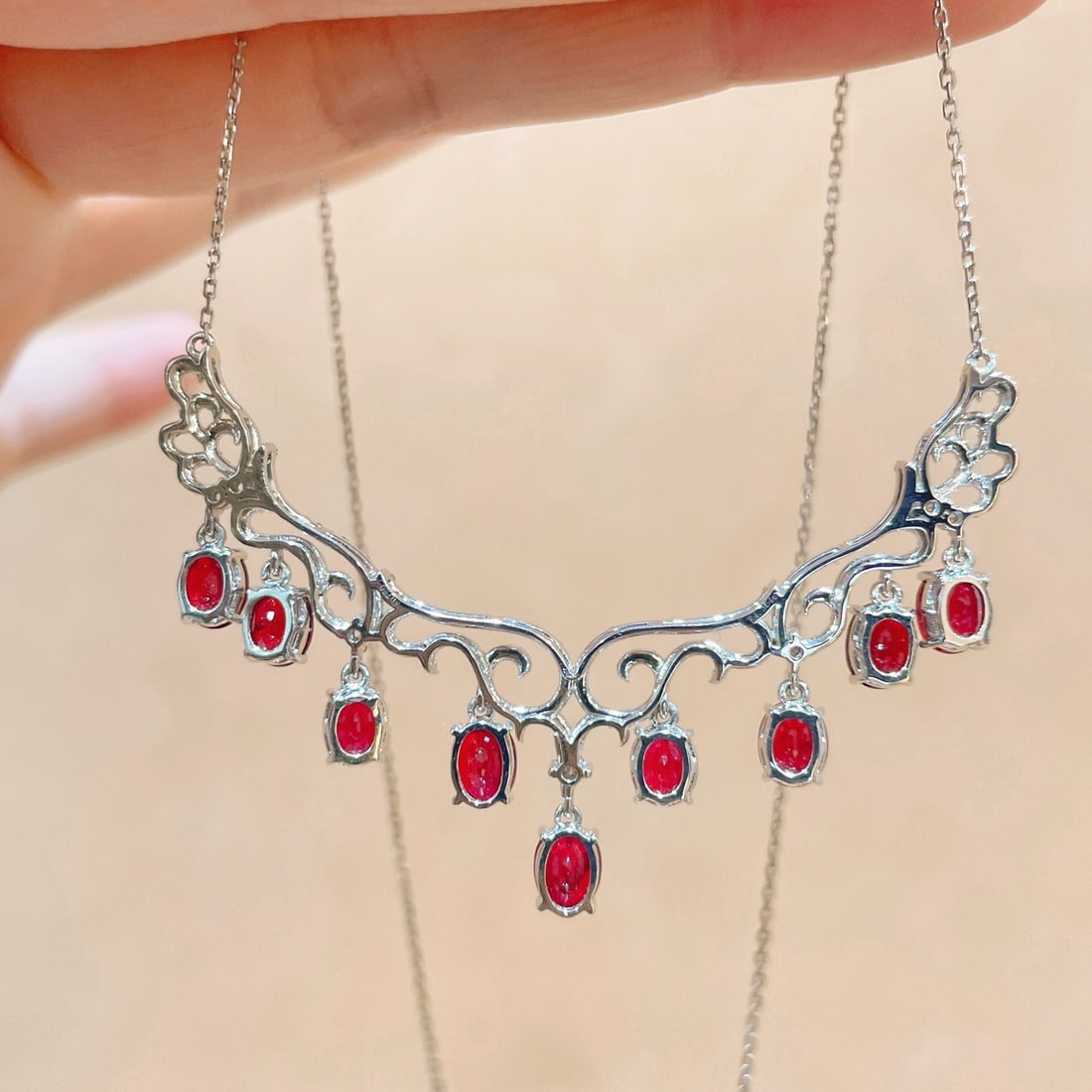14k Gold 5.07 Ctw Natural Ruby & Diamond Necklace - 6