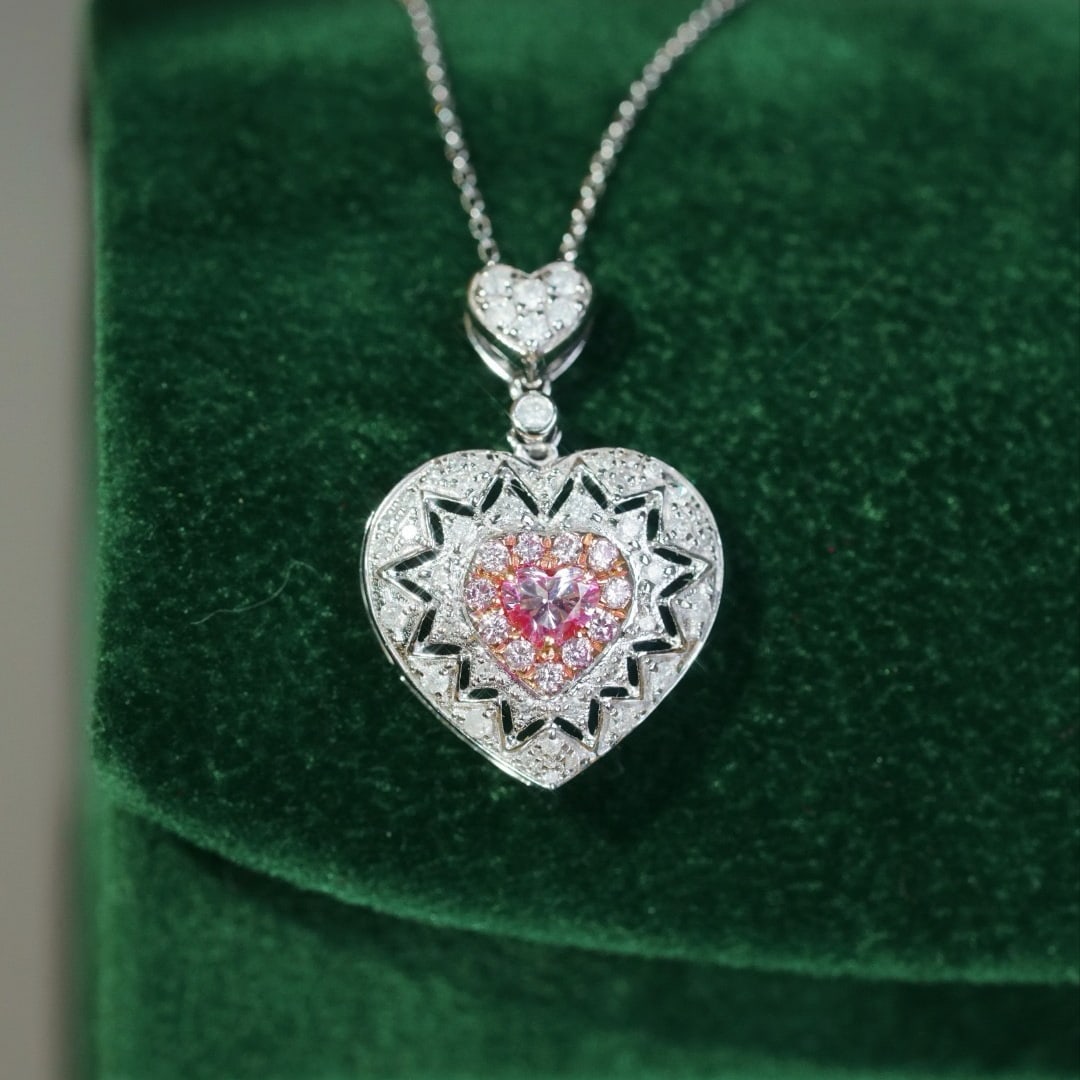 14k Gold 0.60 Ctw Natural Pink Diamond & Diamond Necklace: Ref:231162448 // gold content:14k gold // main gemstone:pink diamond // shape:heart // carat weight:0. 20ct // color:pink // treatment:natural // // adjacent gemstone 2 : diamond // shape:round //