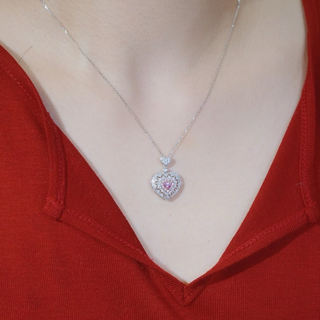 14k Gold 0.60 Ctw Natural Pink Diamond & Diamond Necklace - 4