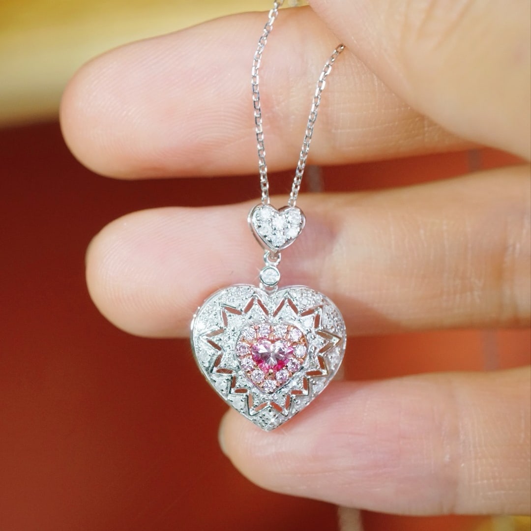 14k Gold 0.60 Ctw Natural Pink Diamond & Diamond Necklace - 7