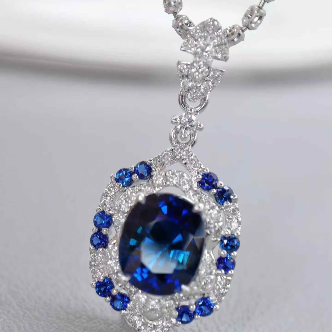 14k Gold 2.17 Ctw Natural Sapphire & Diamond Pendant( Without Chain ) - 2
