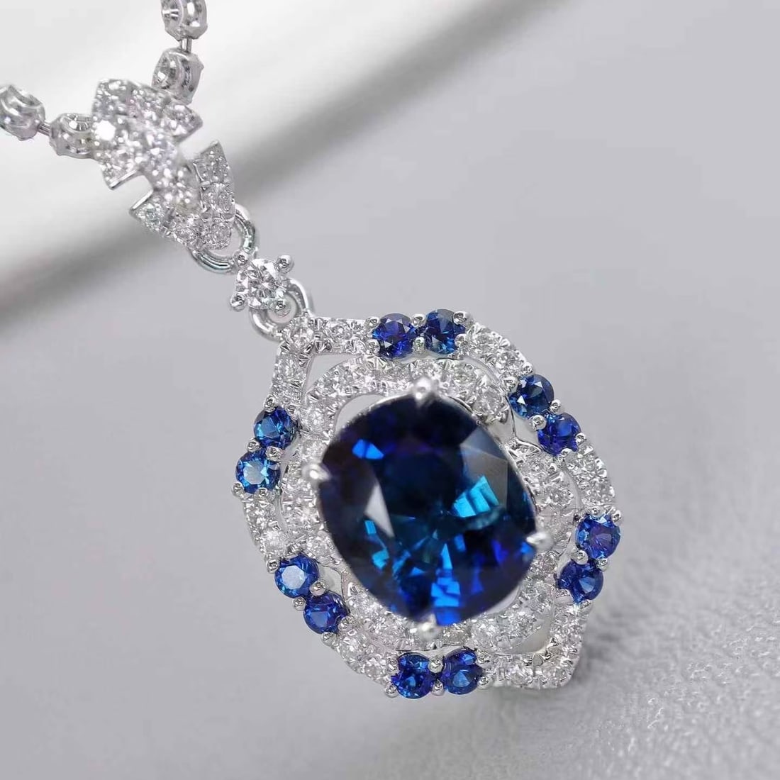14k Gold 2.17 Ctw Natural Sapphire & Diamond Pendant( Without Chain ) - 3