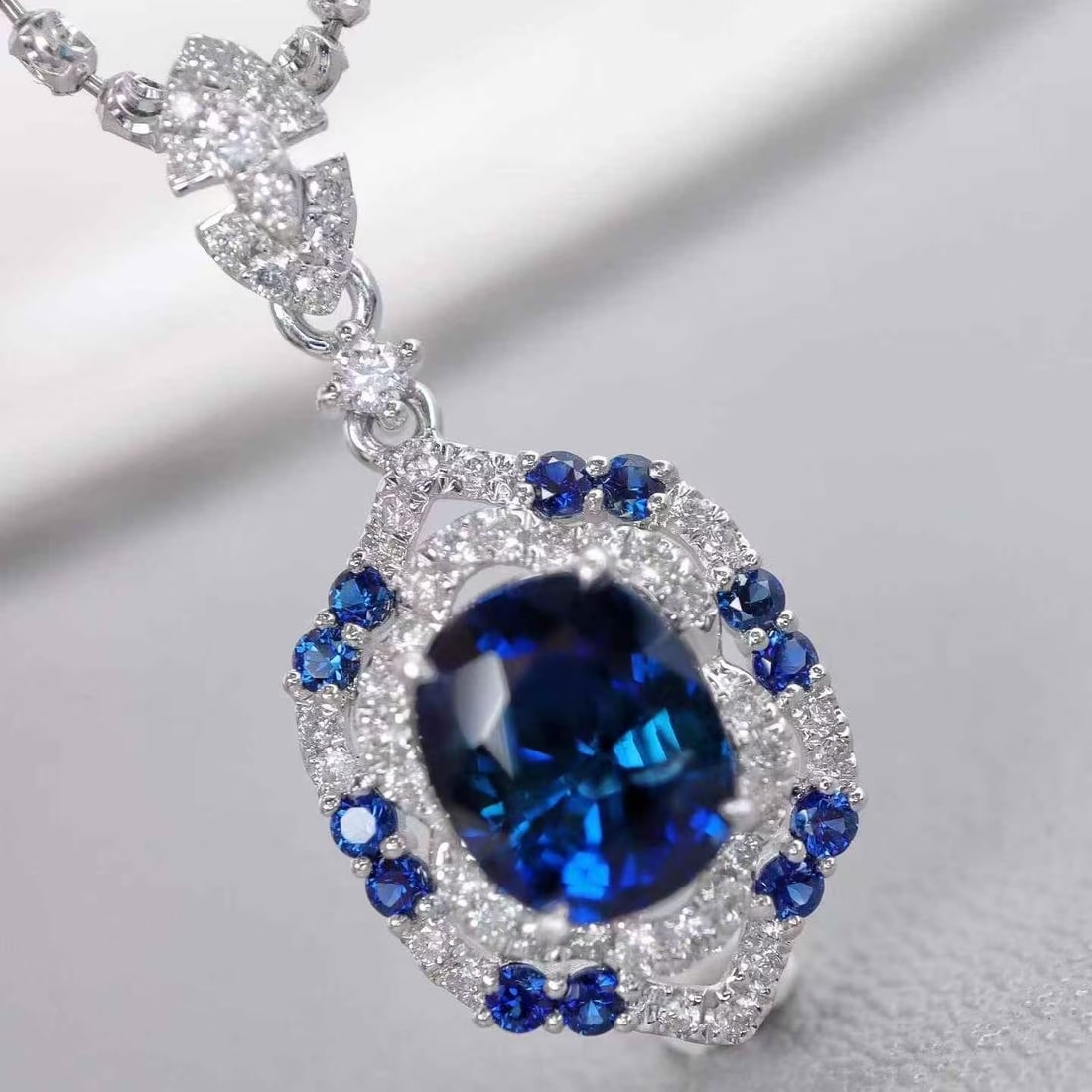 14k Gold 2.17 Ctw Natural Sapphire & Diamond Pendant( Without Chain ) - 4
