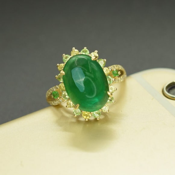 14k Gold 5.21 Ctw Natural Emerald & Sapphire Ring - 4