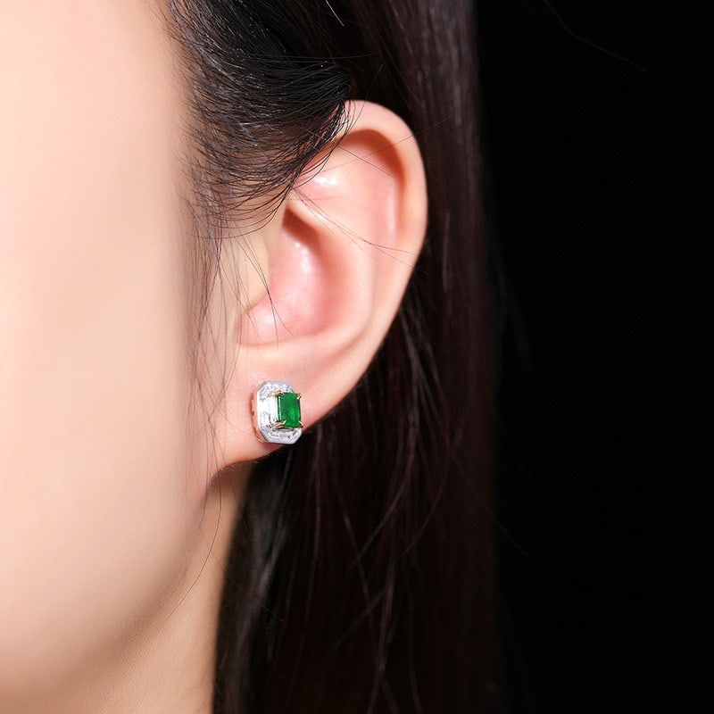 14k Gold 1.48 Ctw Natural Emerald & Diamond Earrings - 6