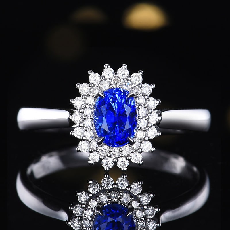 14k Gold 1.23 Ctw Natural Sapphire & Diamond Ring: Ref:231163030 // gold content:14k gold // ring size:7. 25us // // main gemstone:sapphire // shape:oval // carat weight:1. 00ct // color:blue // treatment:natural // // adjacent gemstone 2 : diamond