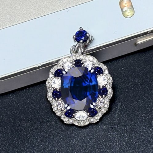 14k Gold 2.75 Ctw Natural Sapphire & Diamond Pendant( Without Chain ) - 3