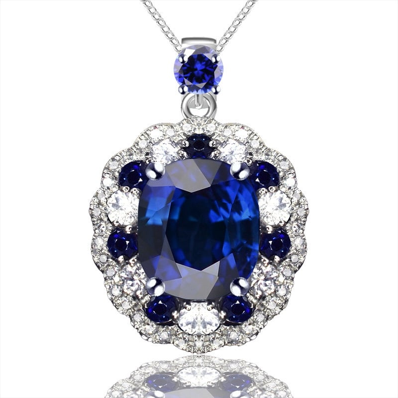 14k Gold 2.75 Ctw Natural Sapphire & Diamond Pendant( Without Chain ) - 4