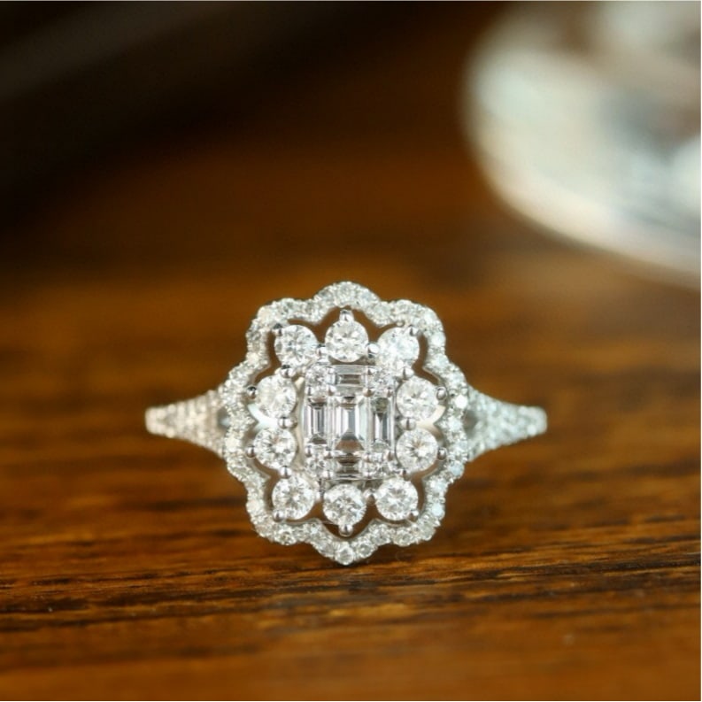 14k Gold 0.80 Ct Natural H Diamond Ring: Ref:231163047 // gold content:14k gold // ring size:7. 25us // // main gemstone:diamond // shape:multiple // carat weight:0. 80ct // clarity grade:vs-si // color:h // treatment:natural // High