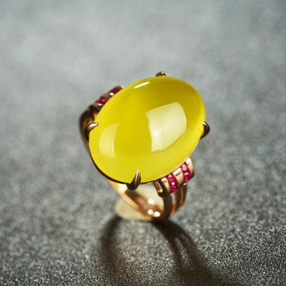 14k Gold 15.9 Ct Natural Prehnite & Ruby Ring - 6
