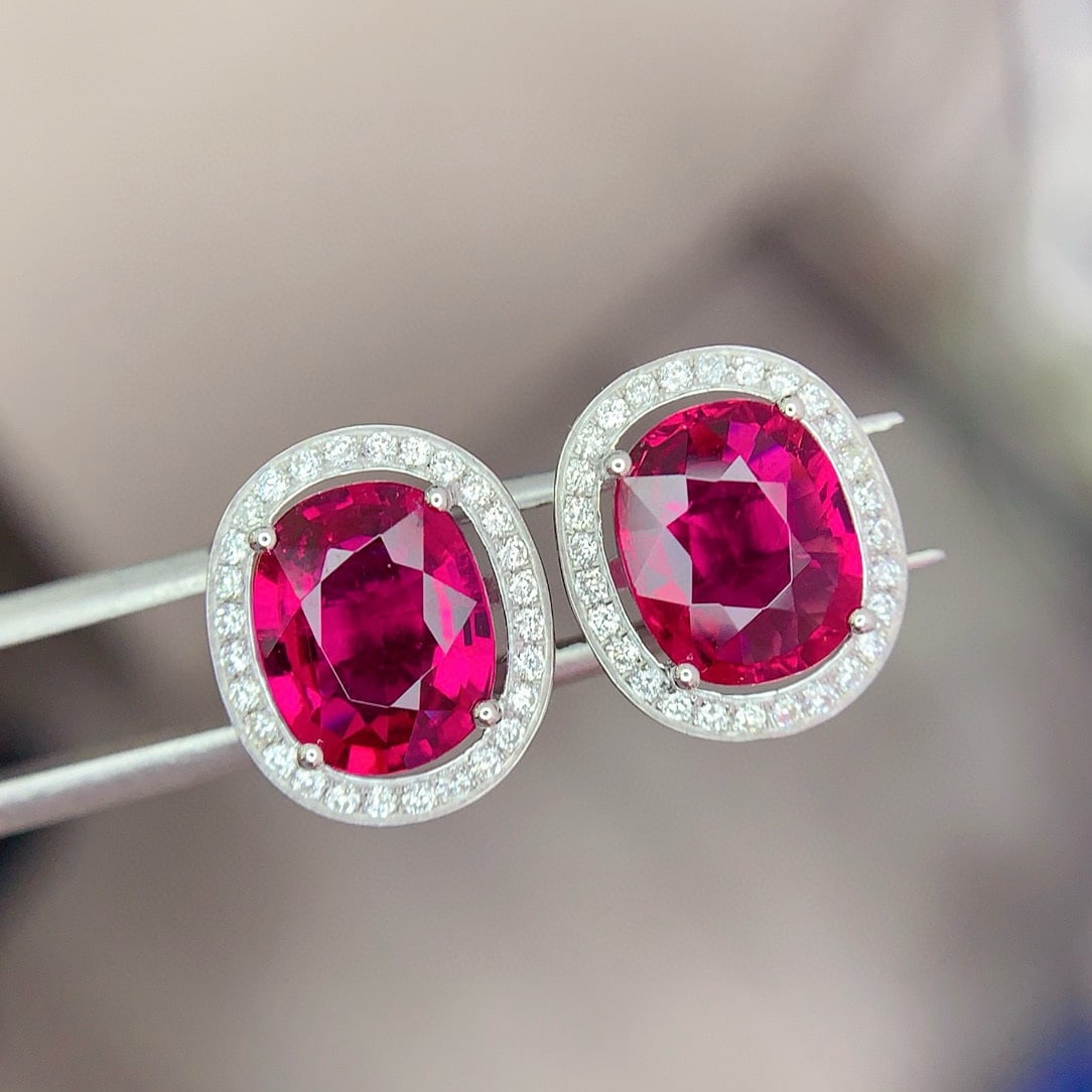 14k Gold 4.5 Ct Natural Tourmaline & Diamond Earrings - 2