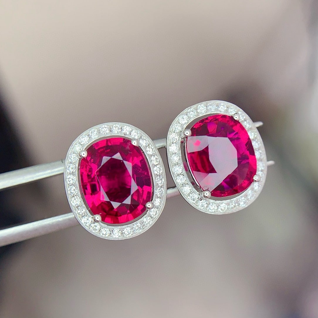14k Gold 4.5 Ct Natural Tourmaline & Diamond Earrings - 4