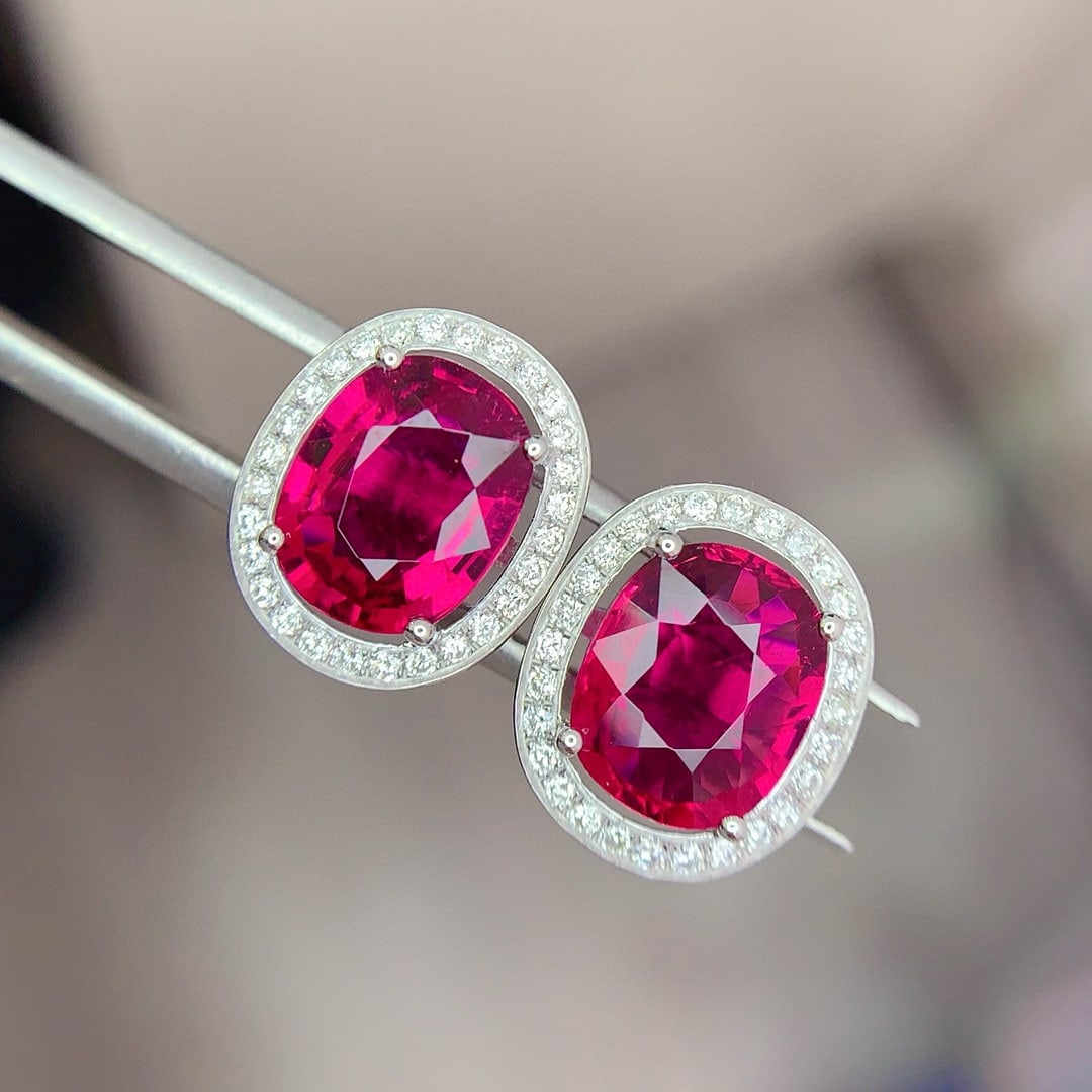14k Gold 4.5 Ct Natural Tourmaline & Diamond Earrings - 5